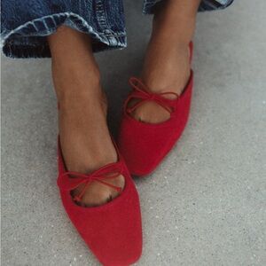 Zara red leather mules with bow